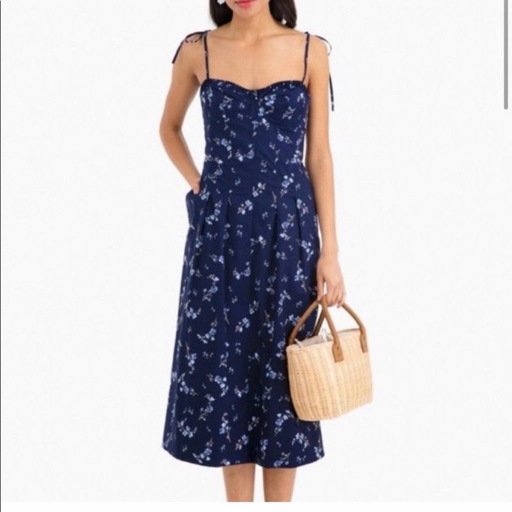 Rebecca Taylor Francine Tank Midi Cotton Poplin Dress in Midnight Blue Size 10